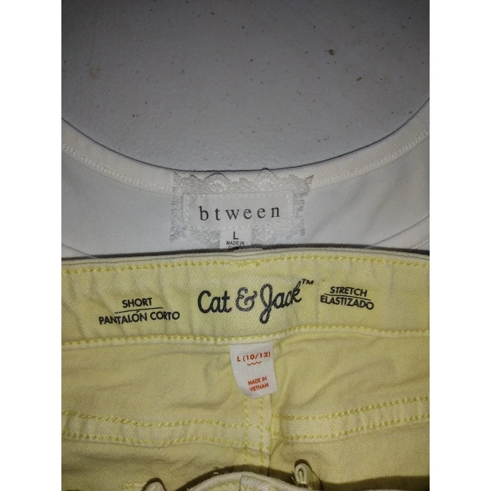 Girls Summer Set btween Floral Glitter Top and Cat & Jack Yellow Denim Shorts L‎ - Picture 5 of 5